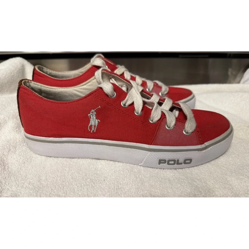 Polo Ralph Lauren Red Canvas Sneakers with Embroidered Logo Mens Size‎ 7.5D